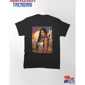 Beautiful Indian Woman In Front Of A Setting Sun Classic Tshirt